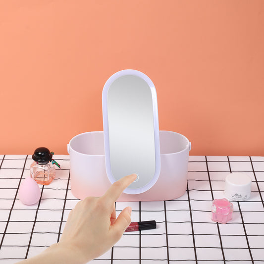 Portable Storage Box with LED light Makeup Mirror